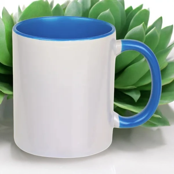 Кружки под сублимационную печать голубая-белая, высота 97 мм, диаметр 83 мм