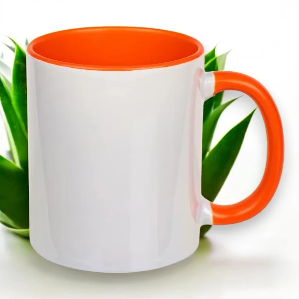 Кружки под сублимационную печать оранжево-белая, высота 97 мм, диаметр 83 мм