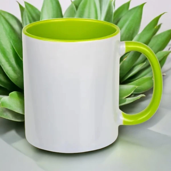 Кружки под сублимационную печать зелено-белая, высота 97 мм, диаметр 83 мм
