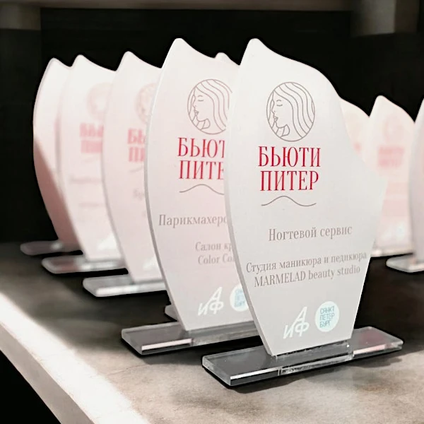 Изготовление наград из оргстекла с уф-печатью для АИФ БЬЮТИ ПИТЕР