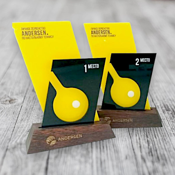 Изготовление наград для теннисного турнира. Акрил, дерево.