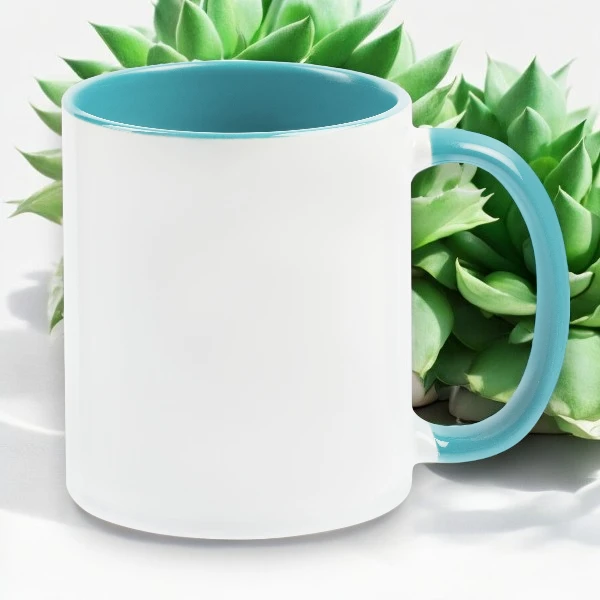 Кружки под сублимационную печать бирюзово-белая, высота 97 мм, диаметр 83 мм