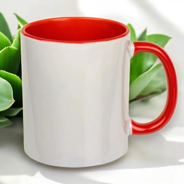 Кружки под сублимационную печать красно-белая, высота 97 мм, диаметр 83 мм