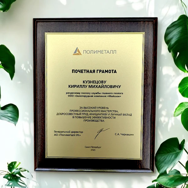 Плакетка для Полиметалл, алюминий под матовое золото+сублимация