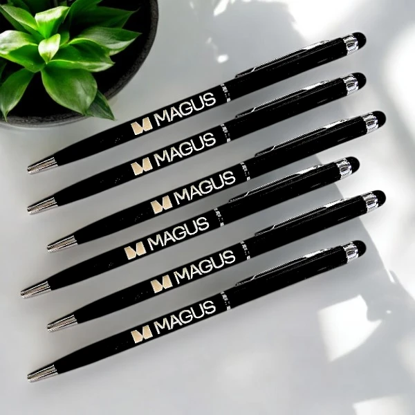 Лазерная гравировка на ручках для компании MAGUS.