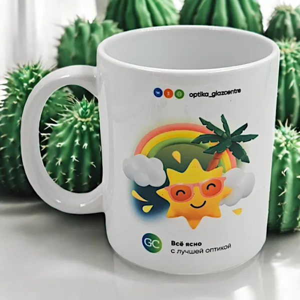 Печать на кружках логотипа для оптической клиники