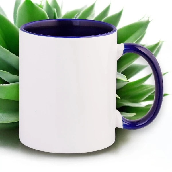 Кружки под сублимационную печать сине-белая, высота 97 мм, диаметр 83 мм
