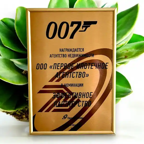 Наградной диплом, алюминий с печатью в рамке